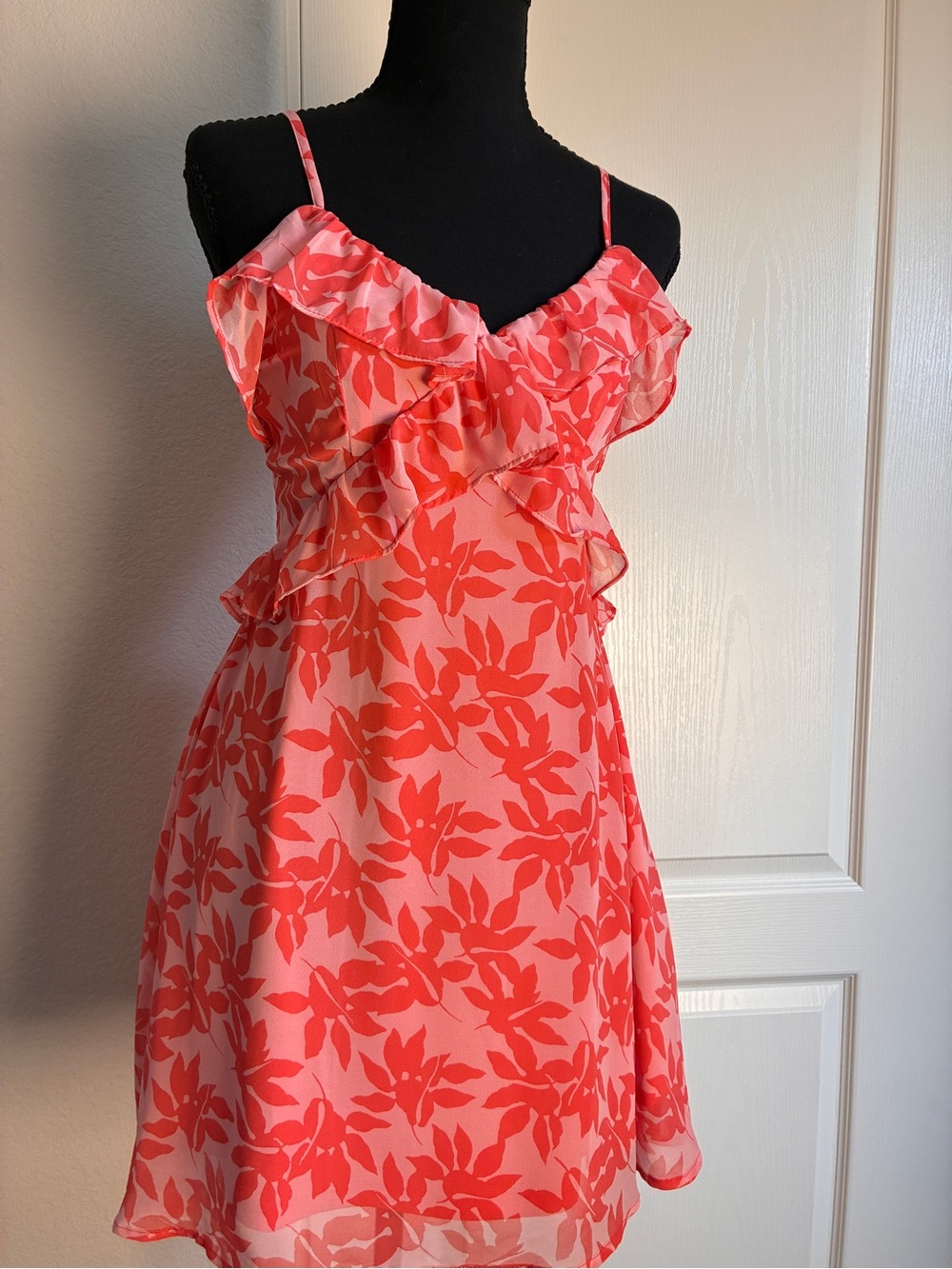 Miami Coral Pink Floral Ruffle Slip Dress